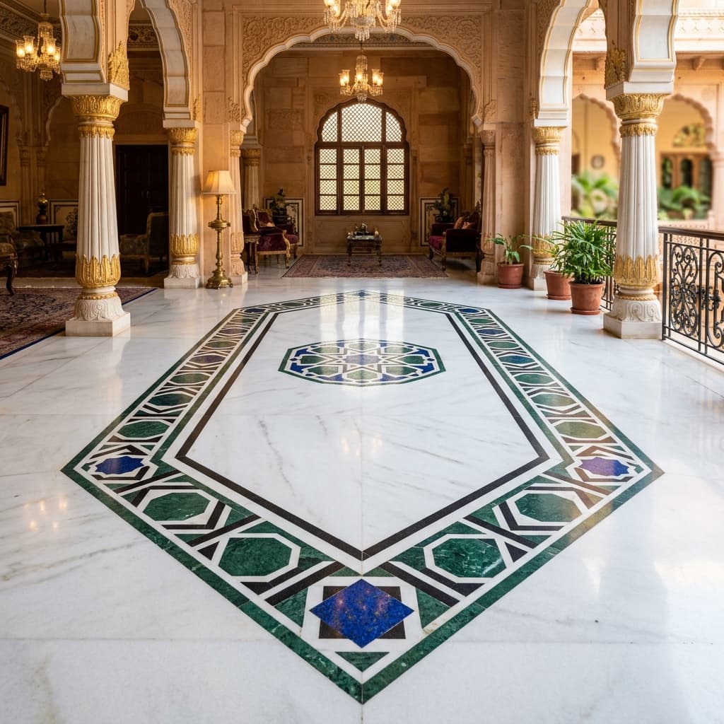 Geometric Border Marble Floor Inlay