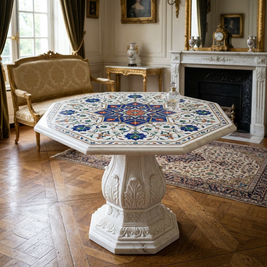 Octagonal Pietra Dura Accent Table